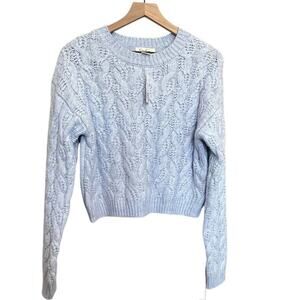 JESSICA SIMPSON Blue Cable Knit Crop Preppy Sweater Size L Super Soft NWT